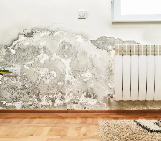 Damage caused by damp on a wall in modern house